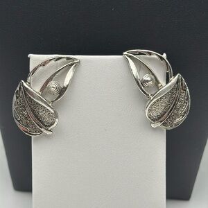 Vintage silver tone MCM signed Sarah Coventry large leaf statement earrings